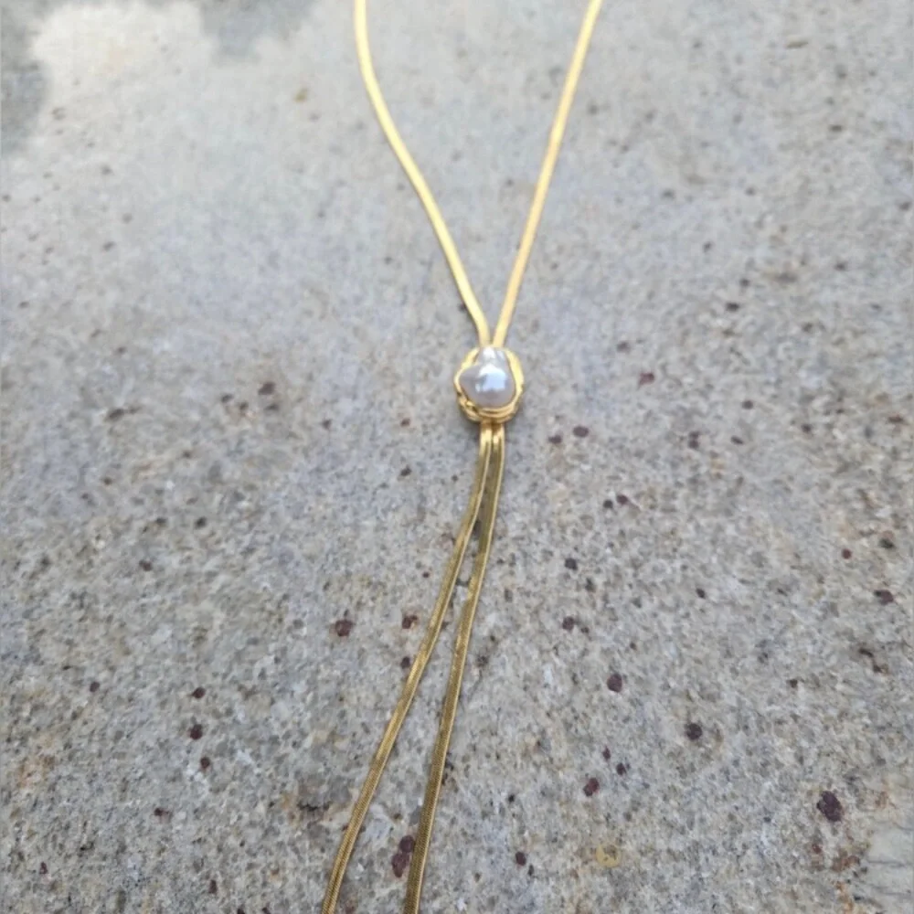 24k Gold Plated Baroque Pearl Tassel Necklace new